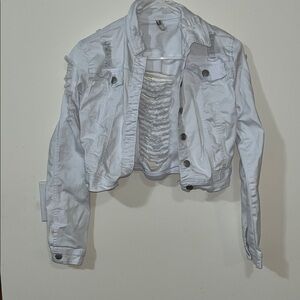 American Bazi-Los Angeles Women’s white distressed Jean Jacket